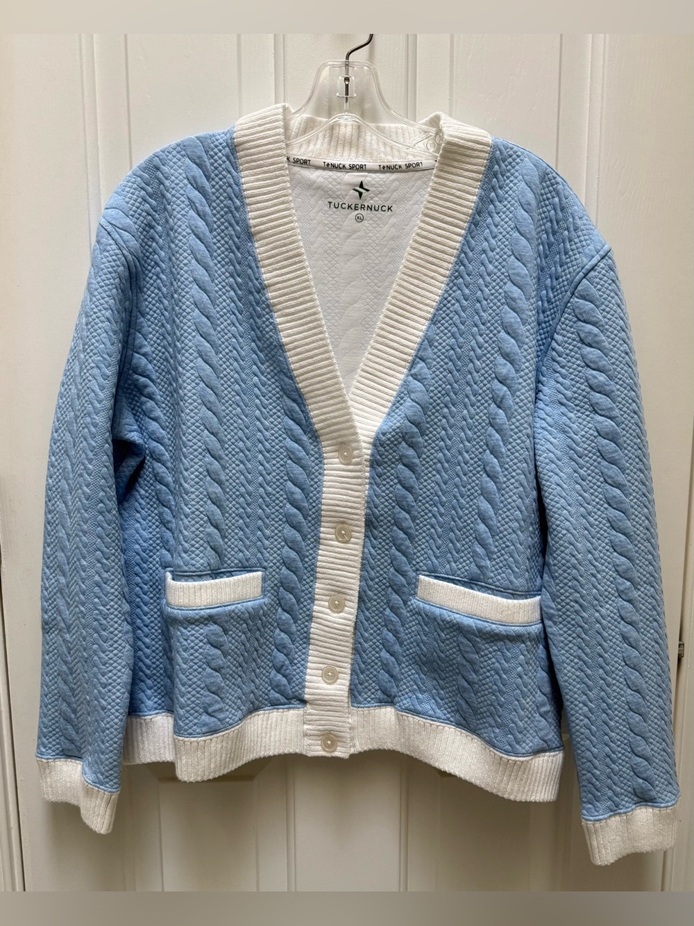 Tuckernuck Sport Charley Cable Knit Blue V-Neck Cardigan Size XL